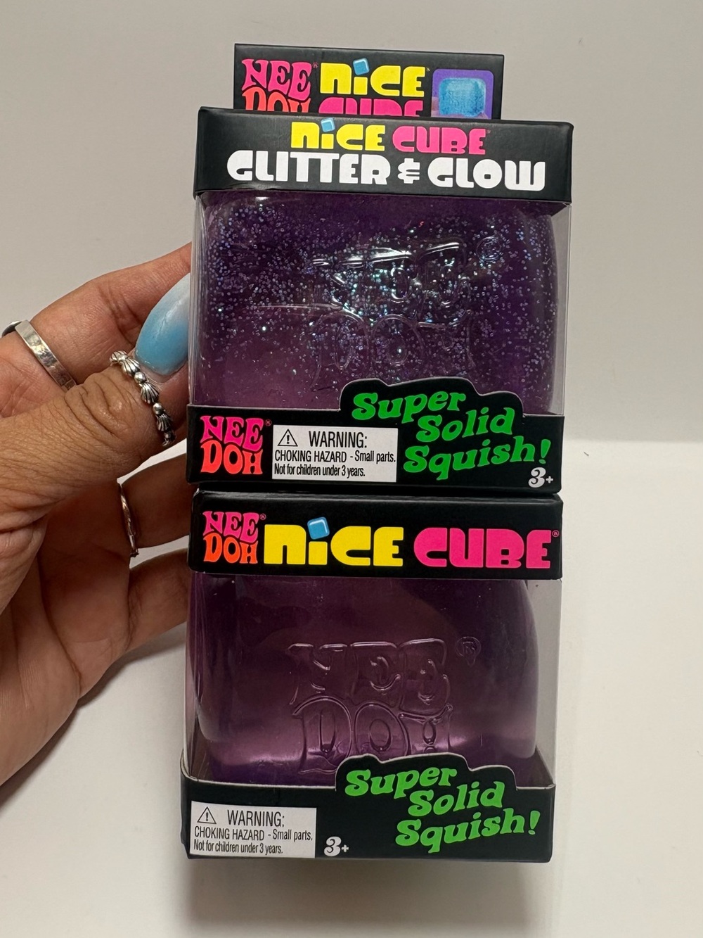 Nee doh Nice Glitter & Glow and Nice Cube Super solid squishy Set purple Color
